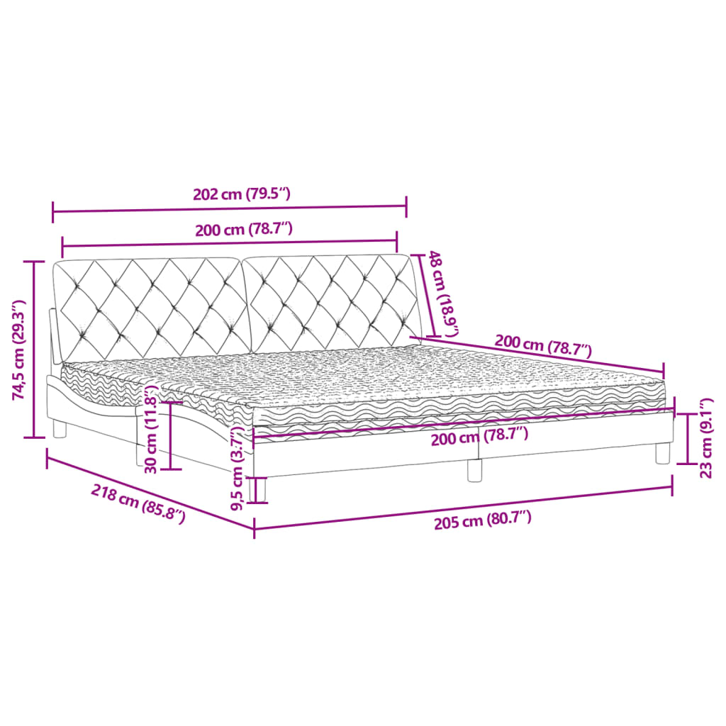 Letto con Materasso Nero 200x200 cm in Velluto | homemem39