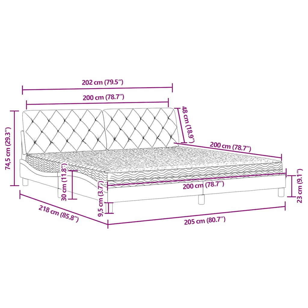 Letto con Materasso Blu 200x200 cm Velluto | homemem39