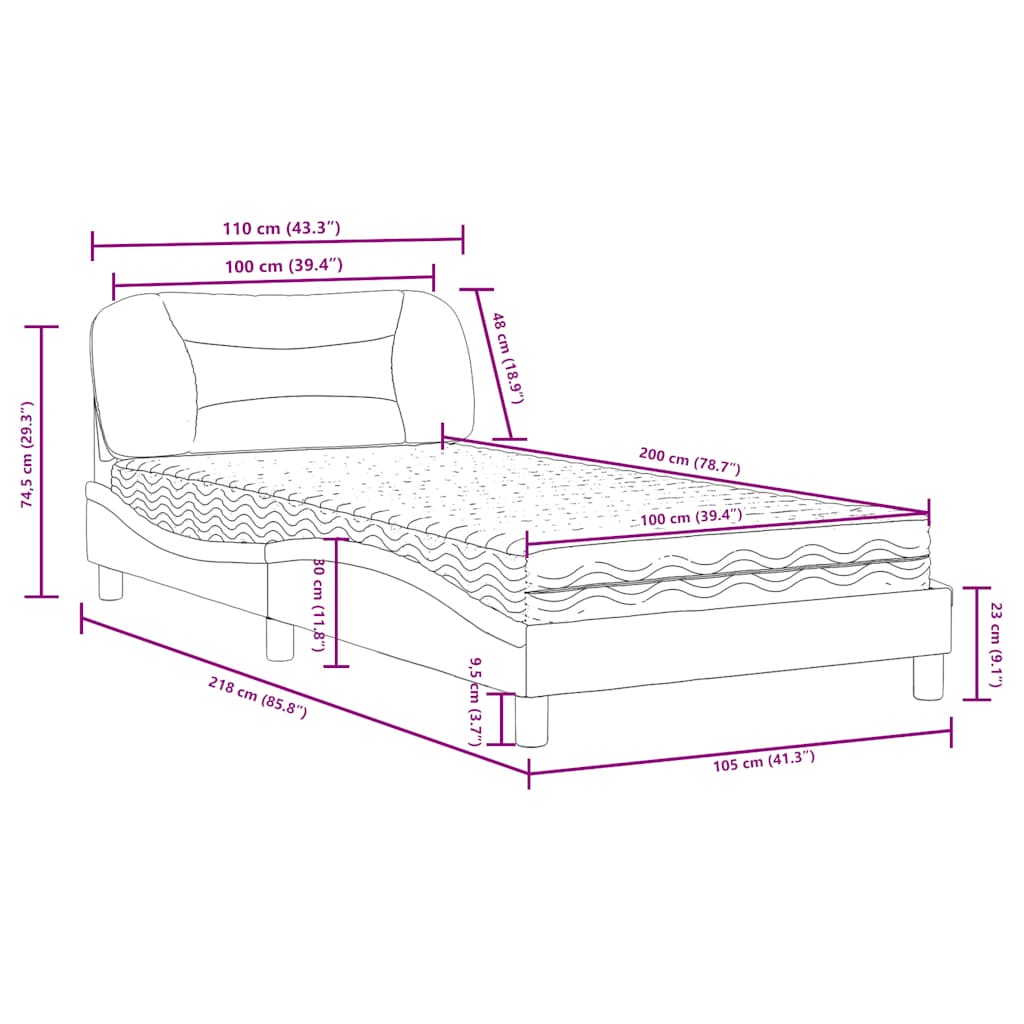 Letto con Materasso Hvar Nero 100x200 cm in Similpelle | homemem39