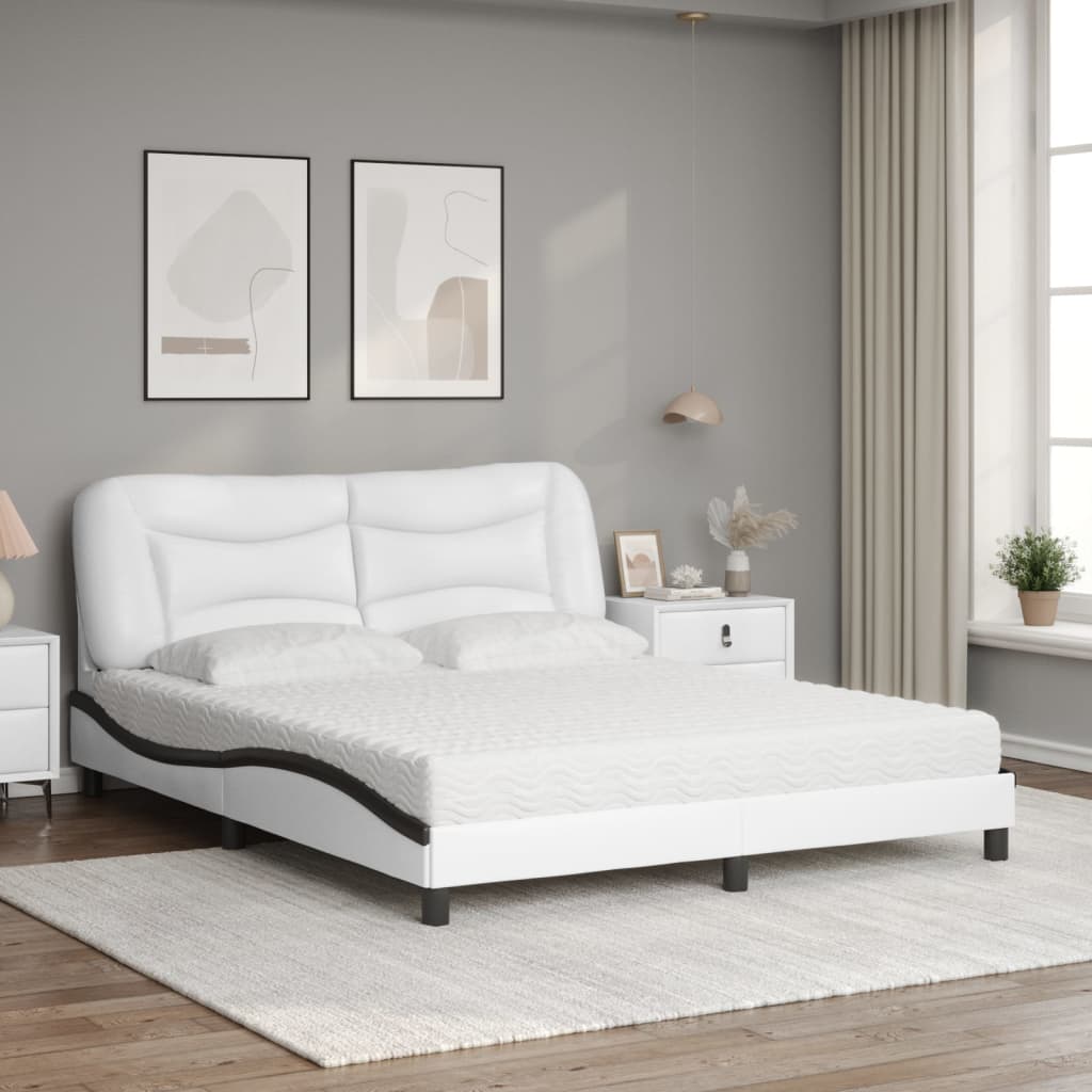 Letto con Materasso Hvar Bianco e Nero 160x200cm Similpelle | homemem39