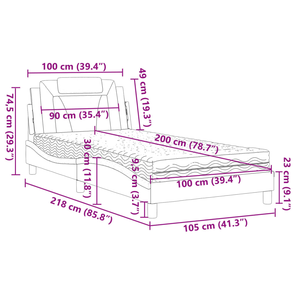 Letto Viana con Materasso Grigio 100x200 cm in Similpelle | homemem39