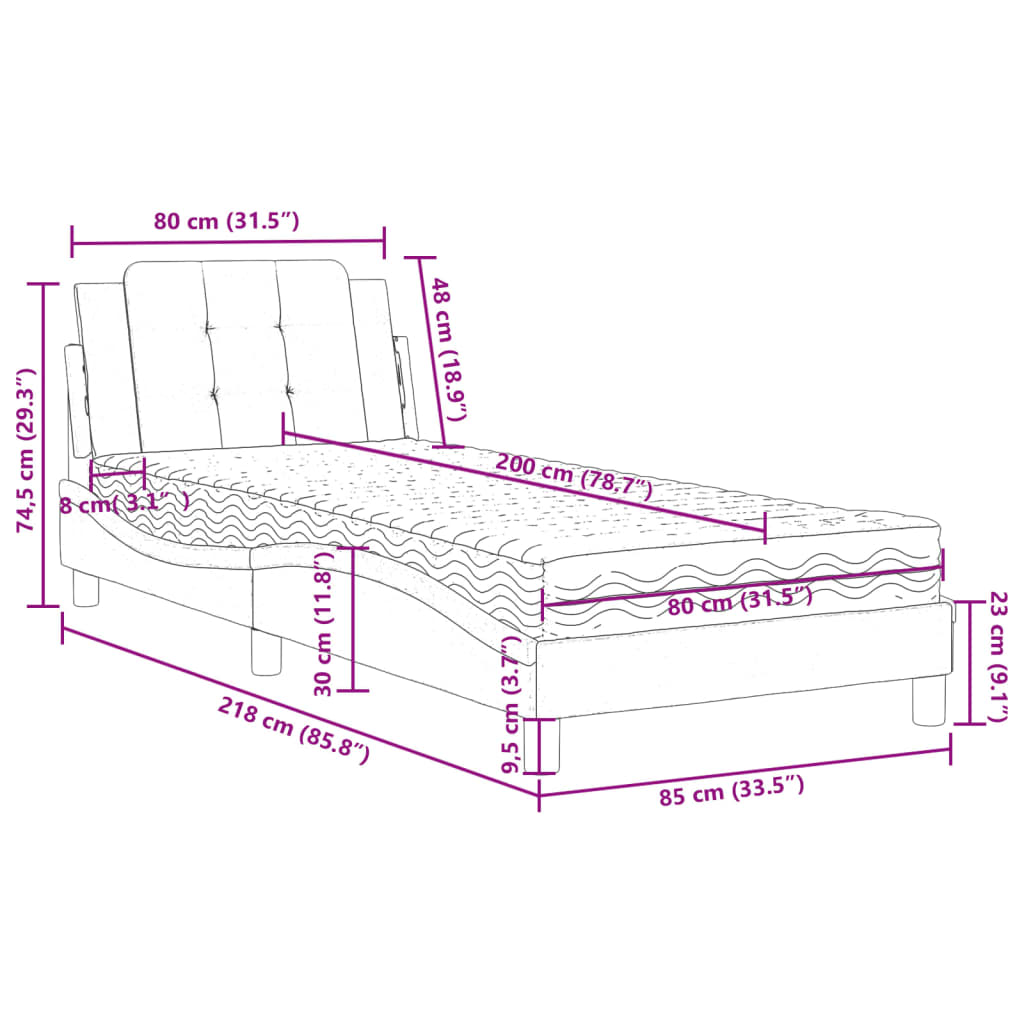 Giroletto senza Materasso Zadar Nero e Bianco 80x200 cm in Similpelle | homemem39