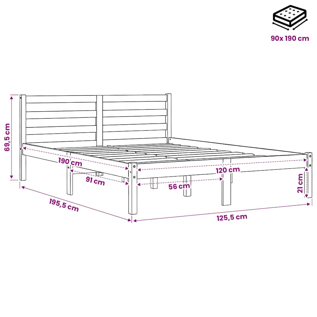 Letto senza Materasso Marrone Cera 120x190 cm in Legno di Pino | homemem39