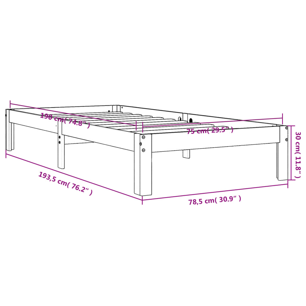 Letto senza Materasso Marrone Cera 75x190 cm in Legno di Pino | homemem39