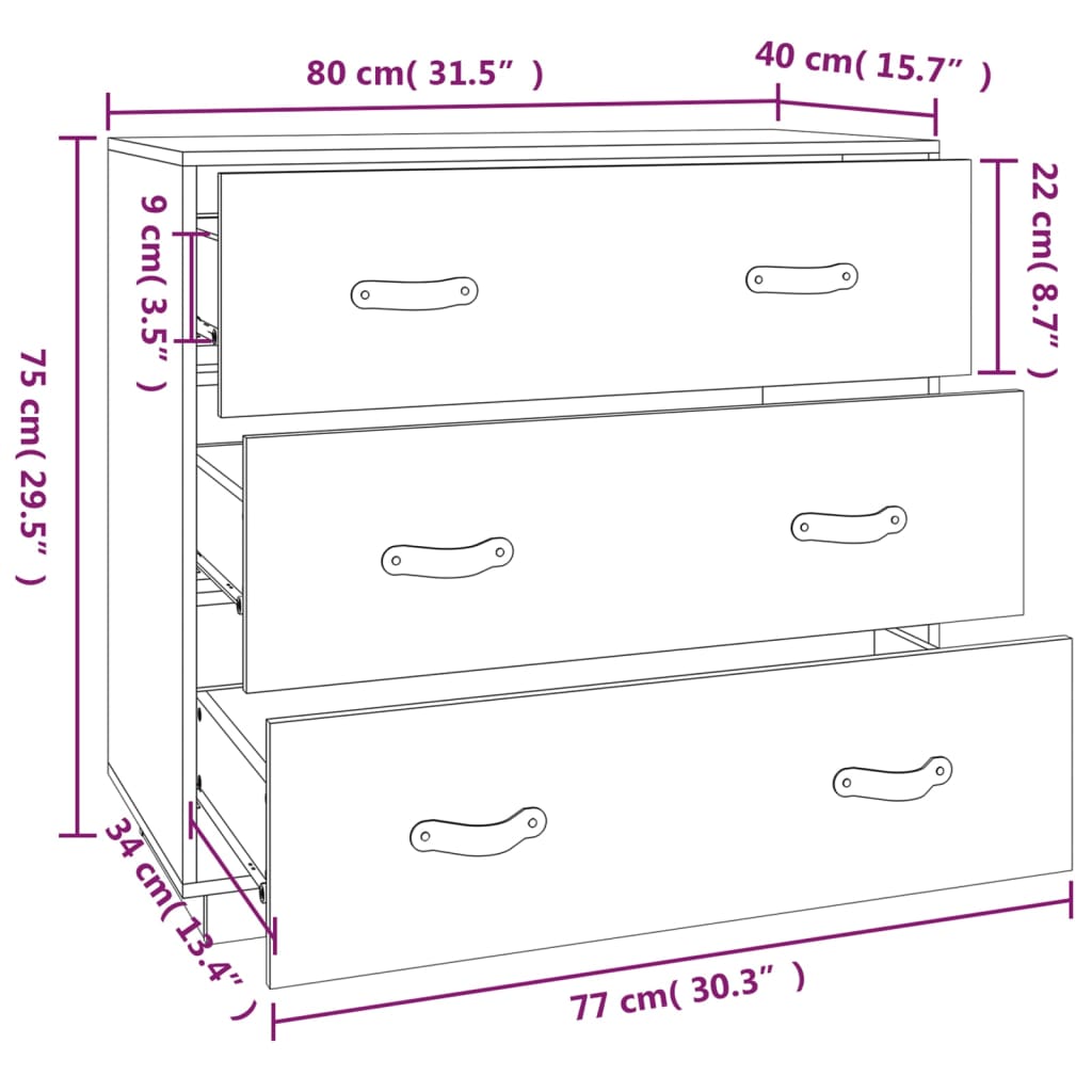 Credenza Marrone Cera 80x40x75 cm in Legno Massello di Pino | homemem39