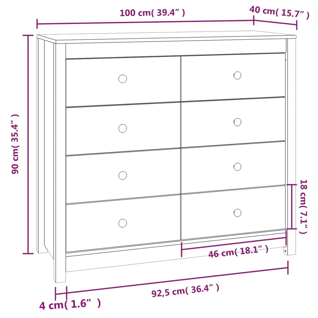 Armadietto Marrone Cera 100x40x90 cm in Legno Massello di Pino | homemem39
