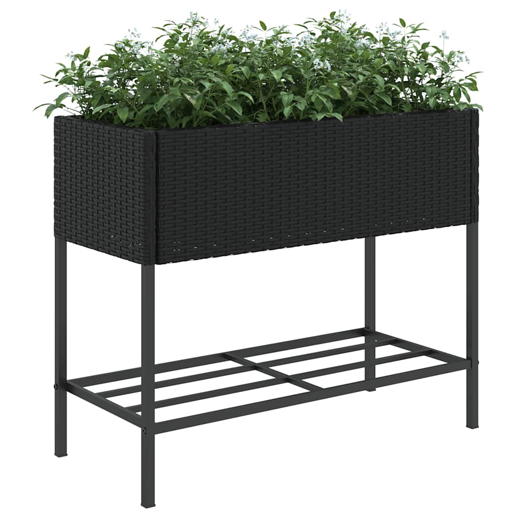 Fioriere da Giardino con Ripiani 2pz Nere 90x40x75cm Polyrattan