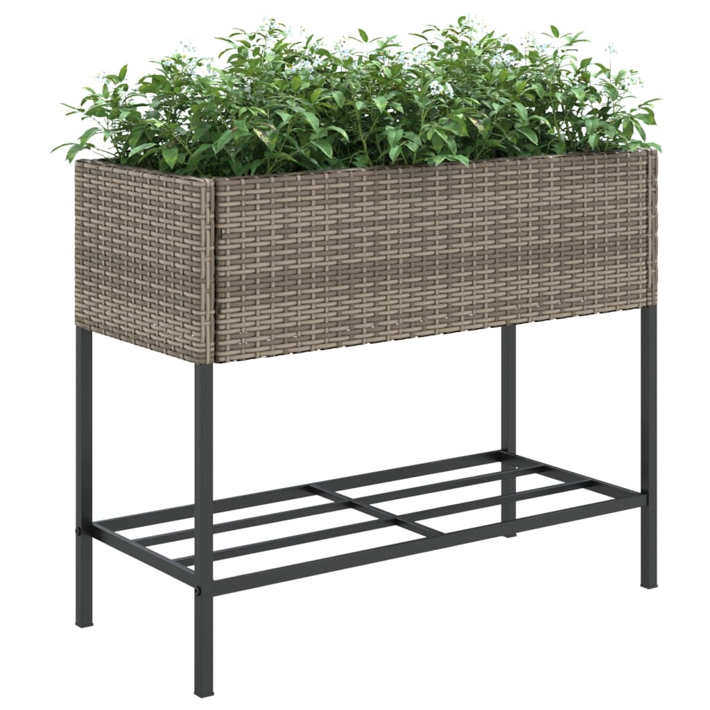 Fioriere Giardino con Ripiani 2pz Grigie 90x40x75cm Polyrattan