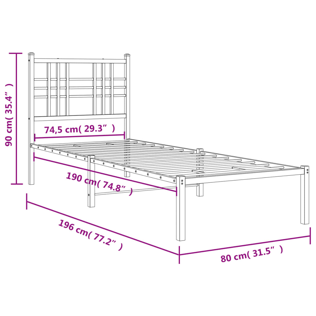 Giroletto senza Materaso con Testiera Metallo Bianco 75x190 cm | homemem39