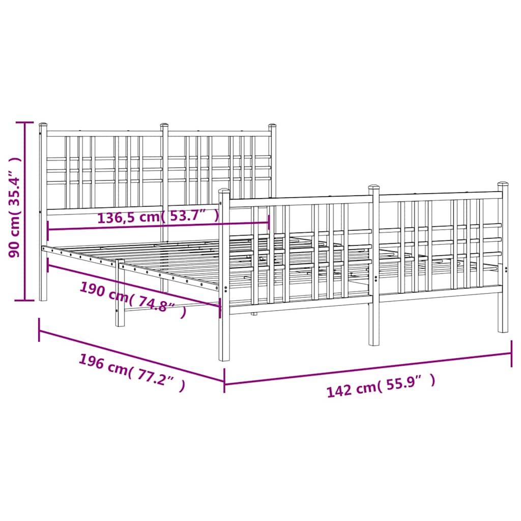Giroletto con Testiera e Pediera Metallo Bianco 137x190 cm | homemem39