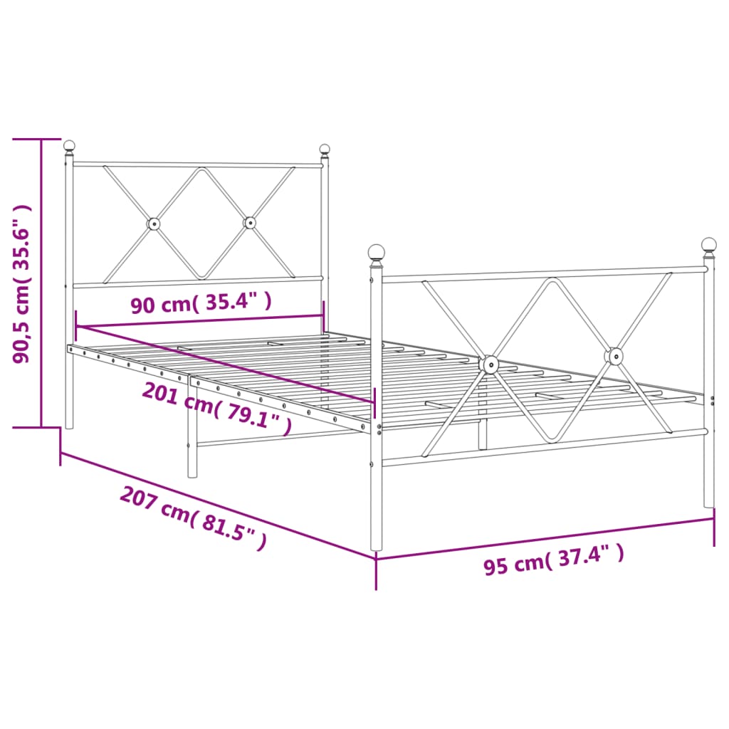 Giroletto con Testiera e Pediera Metallo Nero 90x200 cm | homemem39