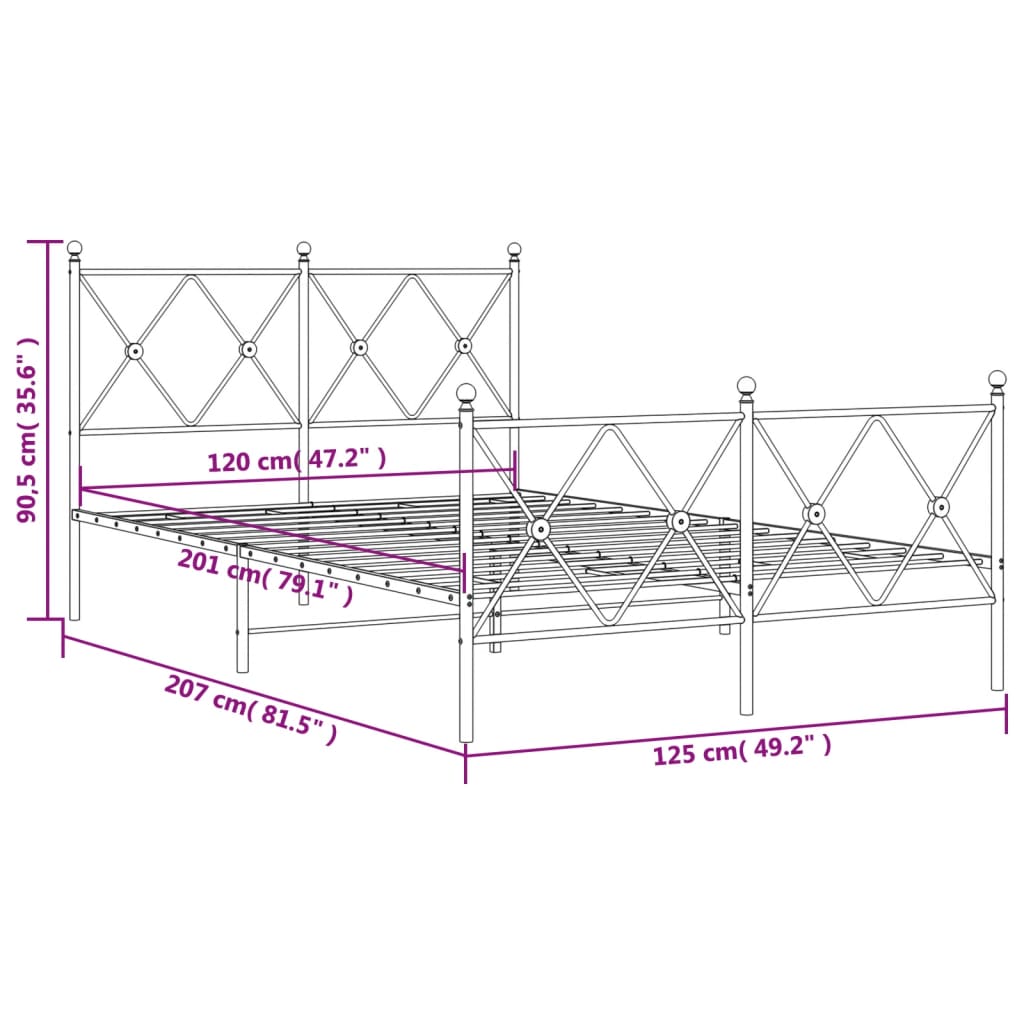 Giroletto con Testiera e Pediera Metallo Nero 120x200 cm | homemem39