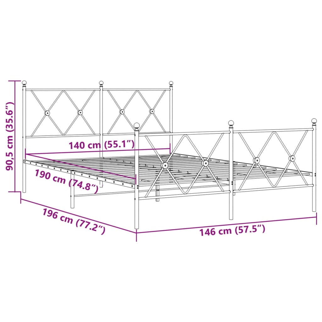 Giroletto con Testiera e Pediera Metallo Nero 140x190 cm | homemem39