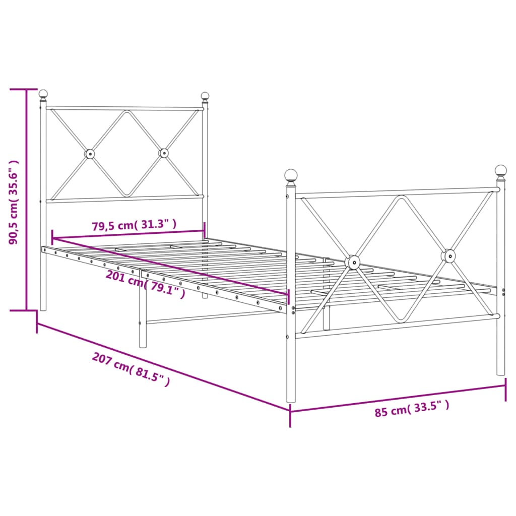 Giroletto con Testiera e Pediera Metallo Bianco 80x200 cm | homemem39