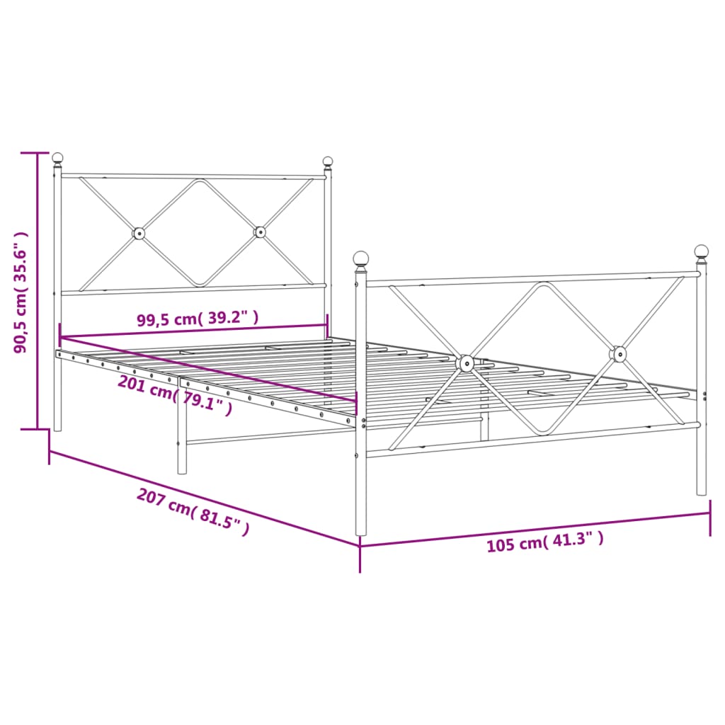 Giroletto con Testiera e Pediera Metallo Bianco 100x200 cm | homemem39