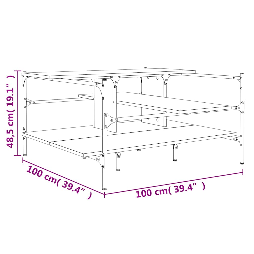 Tavolino da Salotto Nero 100x100x48,5 cm in Legno Multistrato
