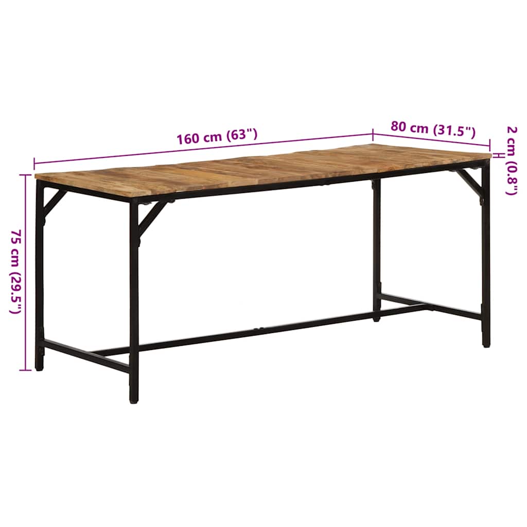 Tavolo da Pranzo 160x80x75 cm in Legno Massello di Mango Grezzo