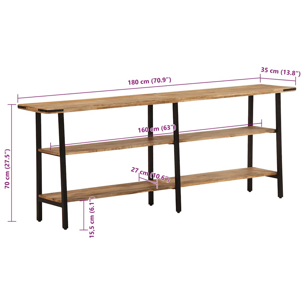 Tavolo Consolle 180x35x70 cm in Legno Massello di Mango