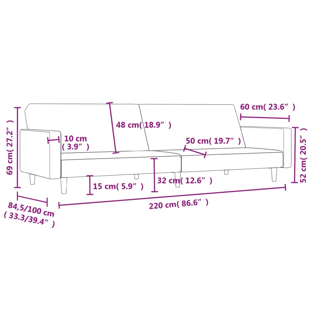 Divano Letto a 2 Posti Grigio Chiaro in Tessuto - homemem39