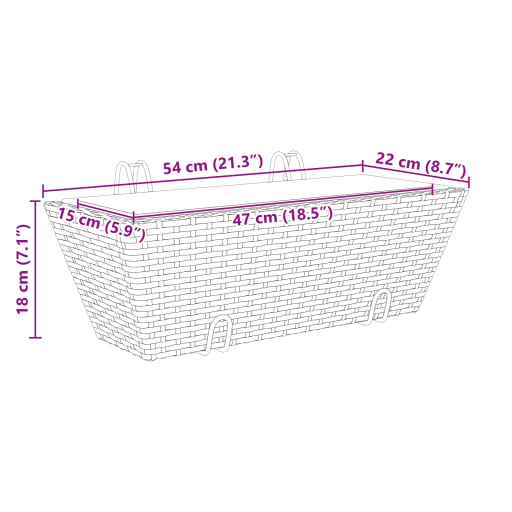 Fioriere con Ganci 2 pz Grigie in Polyrattan | homemem39