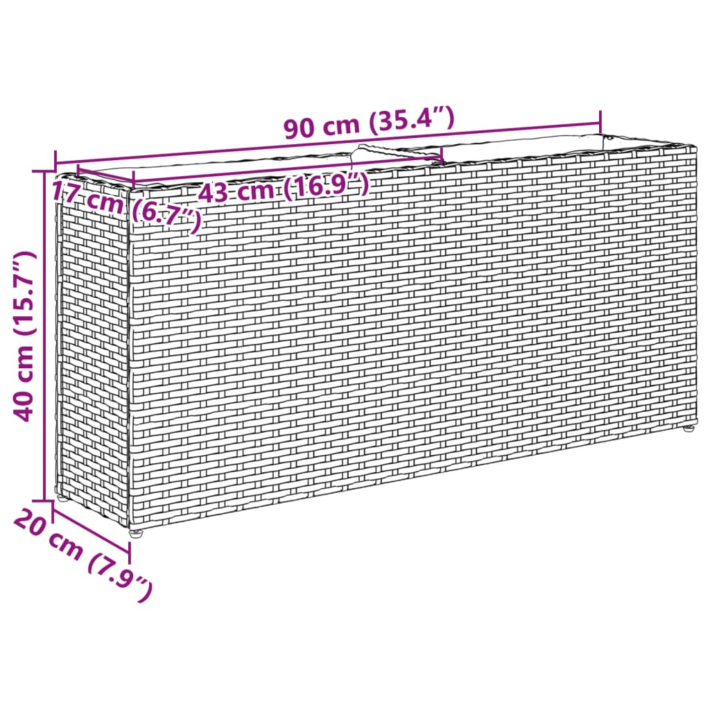 Fioriera da Giardino con 2 Vasi Grigia 90x20x40cm in Polyrattan | homemem39