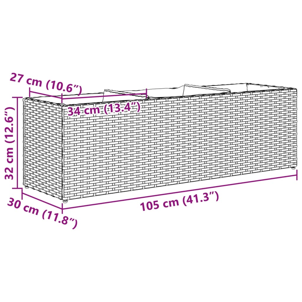Fioriera da Giardino con 3 Vasi Nera 105x30x32 cm in Polyrattan