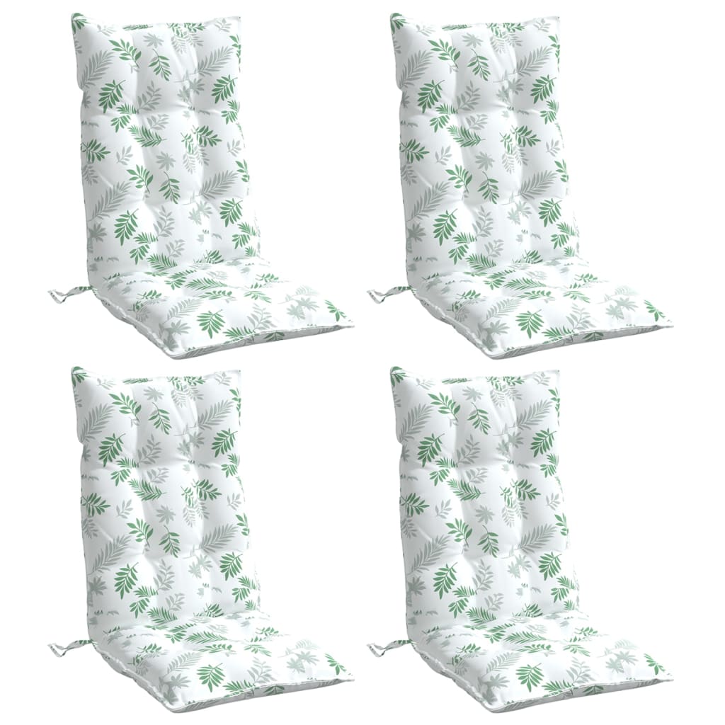 Cuscini Sedia Schienale Alto 4 pz Motivo Foglie Tessuto Oxford