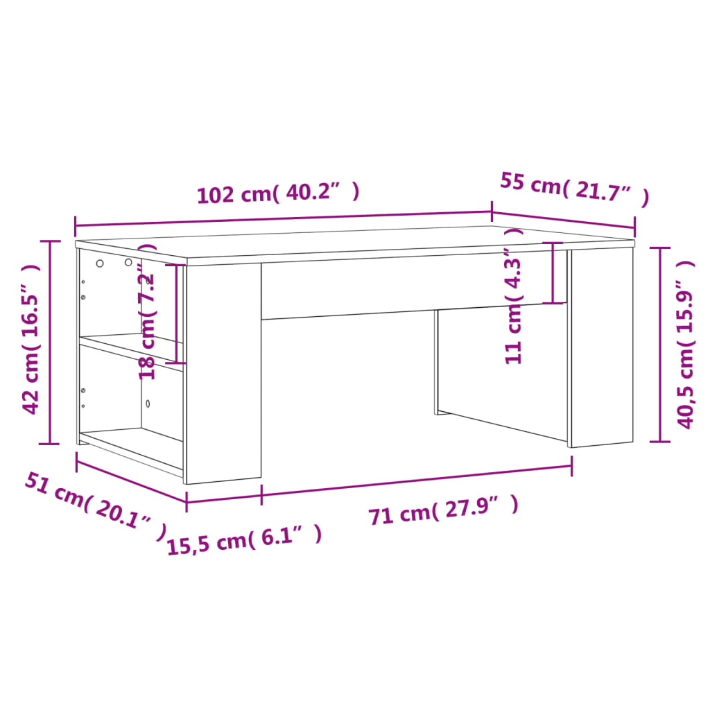 Tavolino da Salotto Bianco 102x55x42 cm in Legno Multistrato