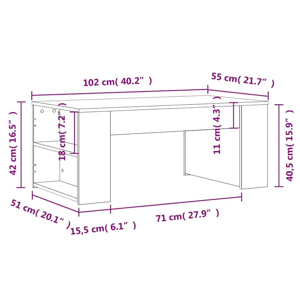 Tavolino da Salotto Nero 102x55x42 cm in Legno Multistrato