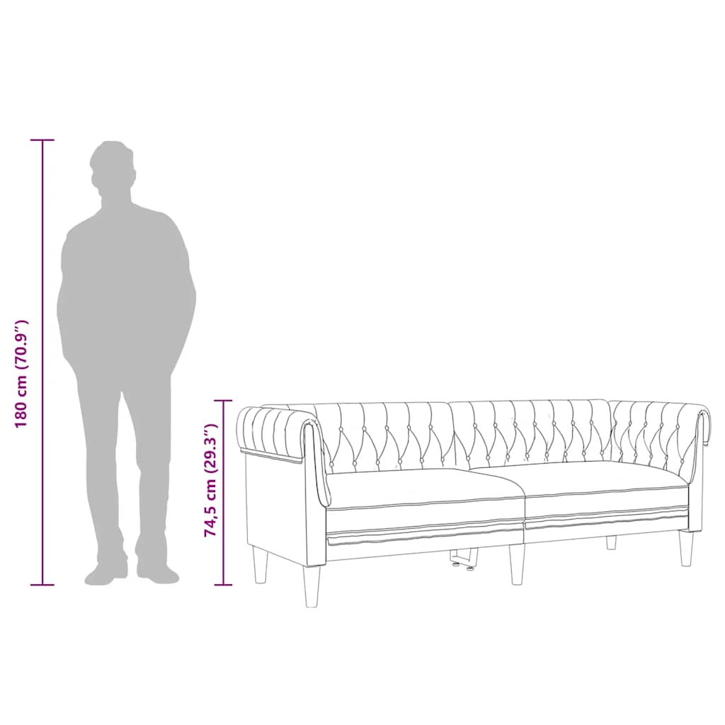 Divano Chesterfield a 3 Posti Grigio Chiaro in Tessuto - homemem39