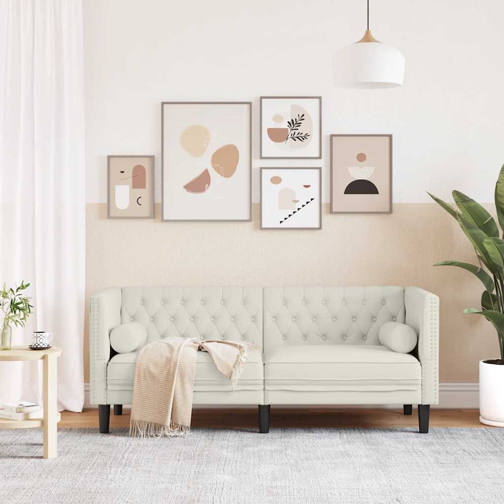 Divano Chesterfield con Rinforzi 2 Posti Crema in Velluto | homemem39