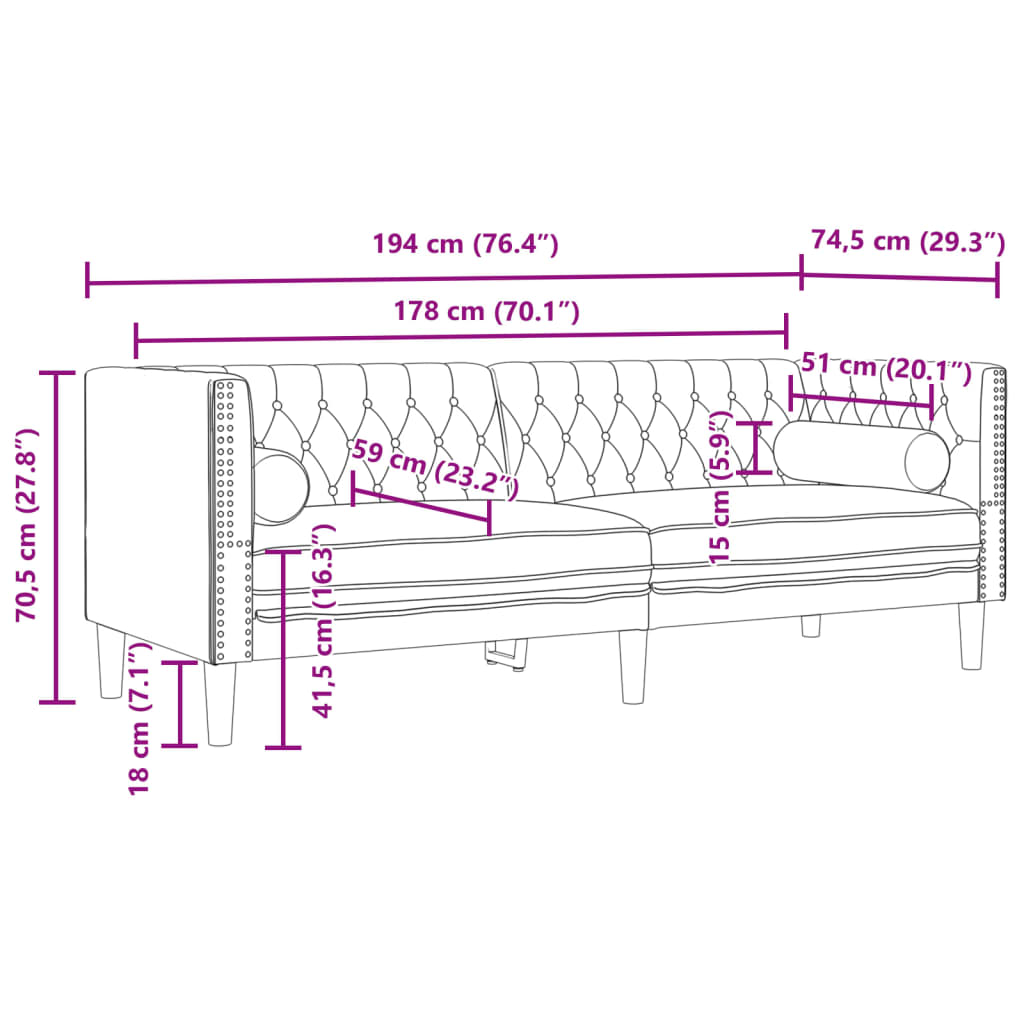 Divano Chesterfield con Rinforzi 3 Posti Crema in Velluto | homemem39