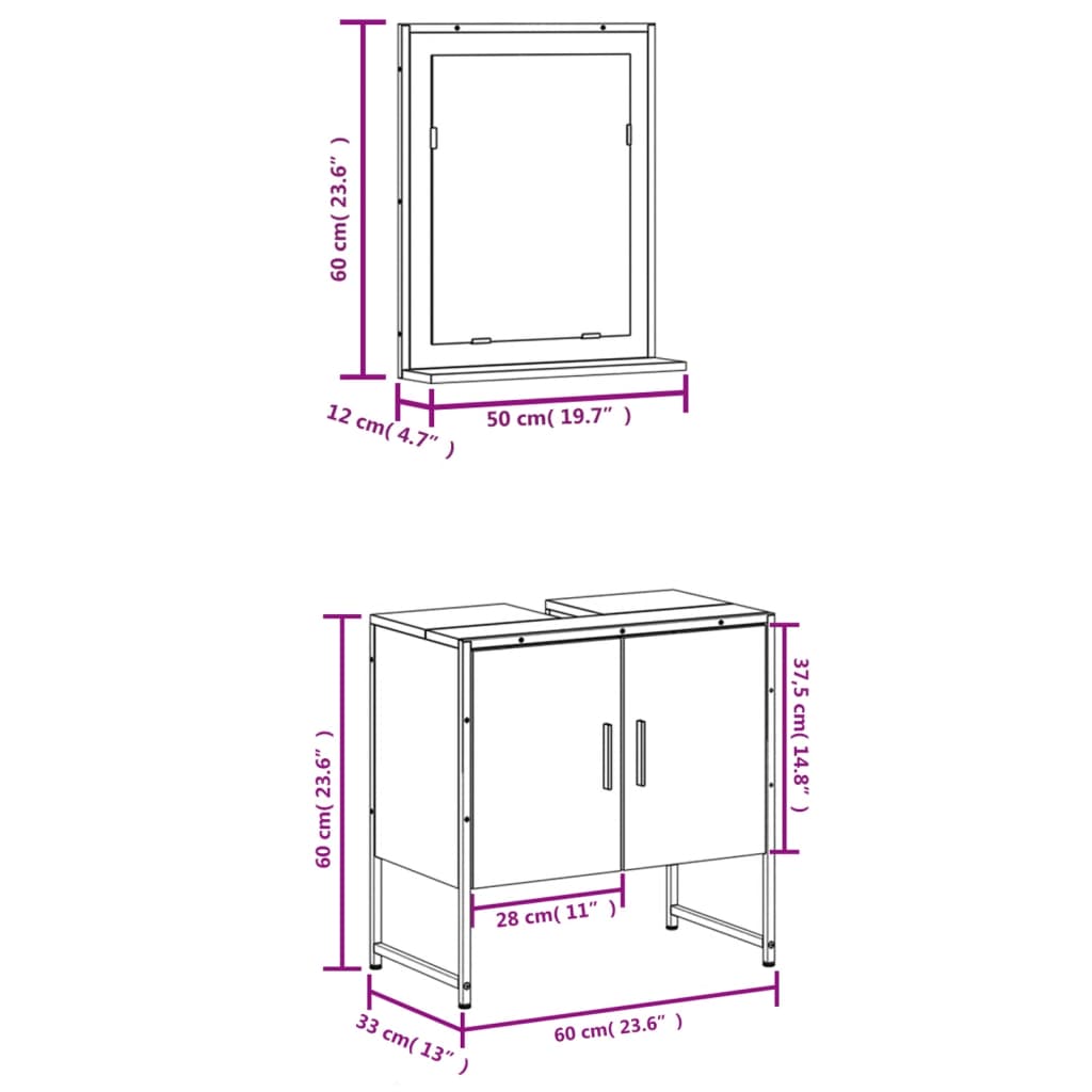 Set Mobili da Bagno 2 pz Rovere Fumo in Legno Multistrato | homemem39