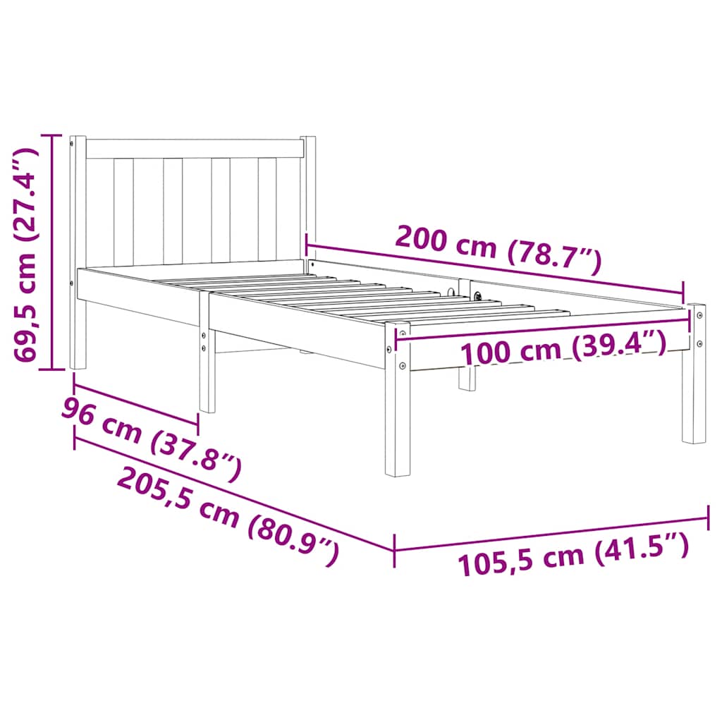Giroletto senza Materasso Marrone Cera 100x200 cm Legno di Pino | homemem39
