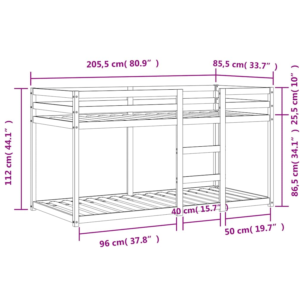 Letto a Castello Marrone Cera 80x200 cm in Legno di Pino | homemem39
