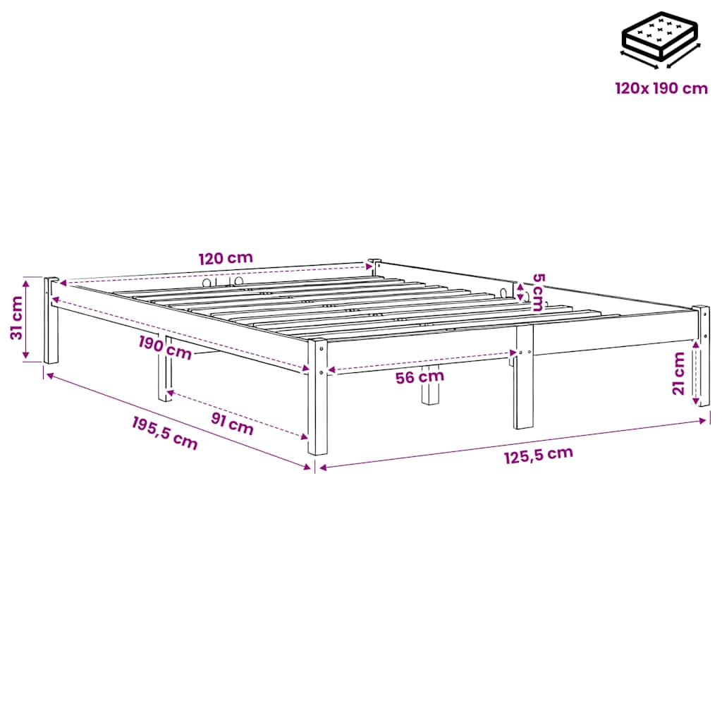 Letto senza Materasso Marrone Cera 120x190 cm in Legno di Pino