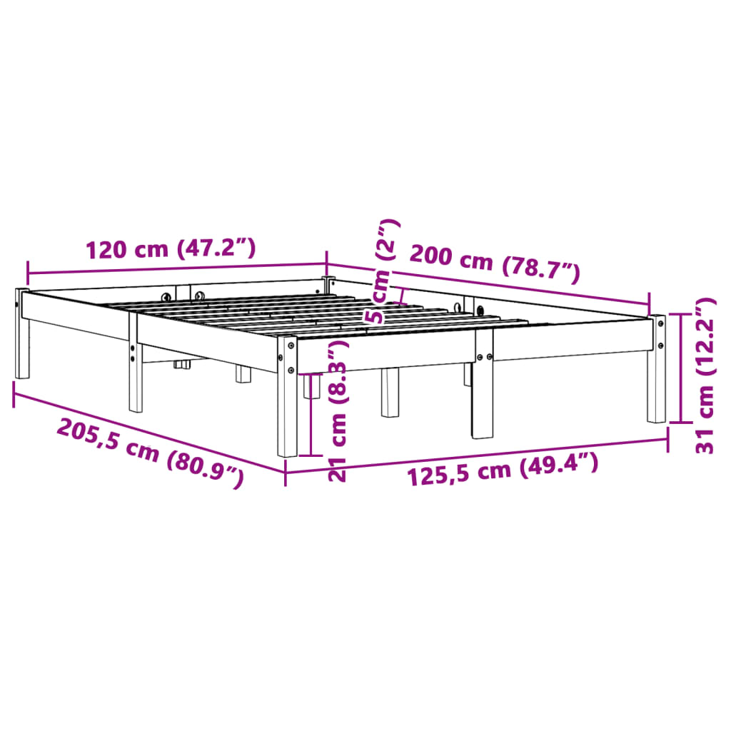 Giroletto senza Materasso Marrone Cera 120x200 cm Legno di Pino | homemem39