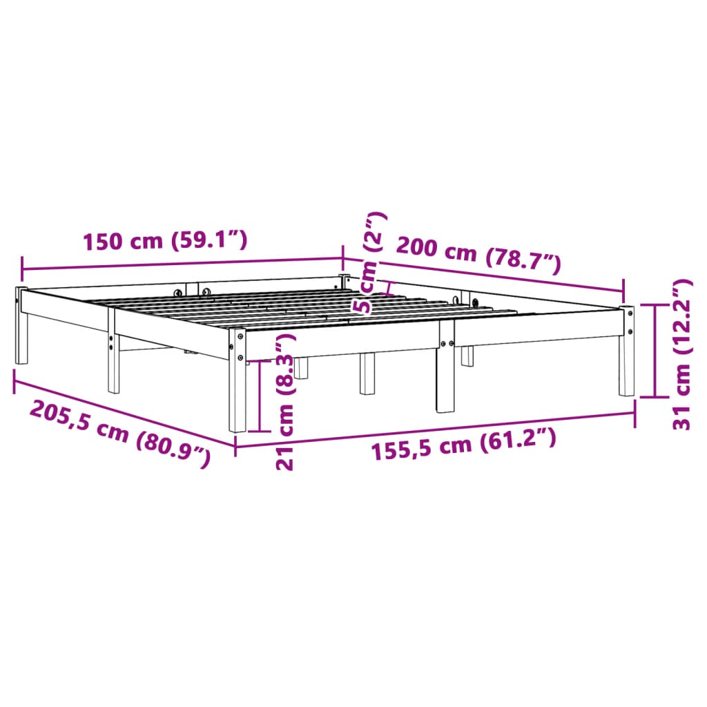 Giroletto senza Materasso Marrone Cera 150x200 cm Legno di Pino | homemem39
