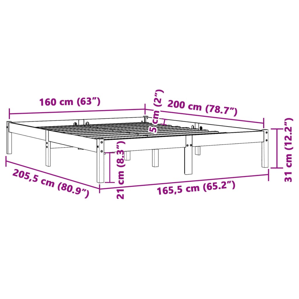 Giroletto senza Materasso Marrone Cera 160x200 cm Legno di Pino | homemem39