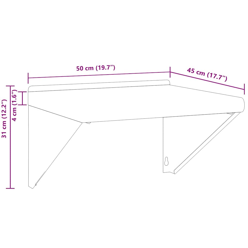 Mensola a Muro 50x45x31 cm Argento in Acciaio Inossidabile