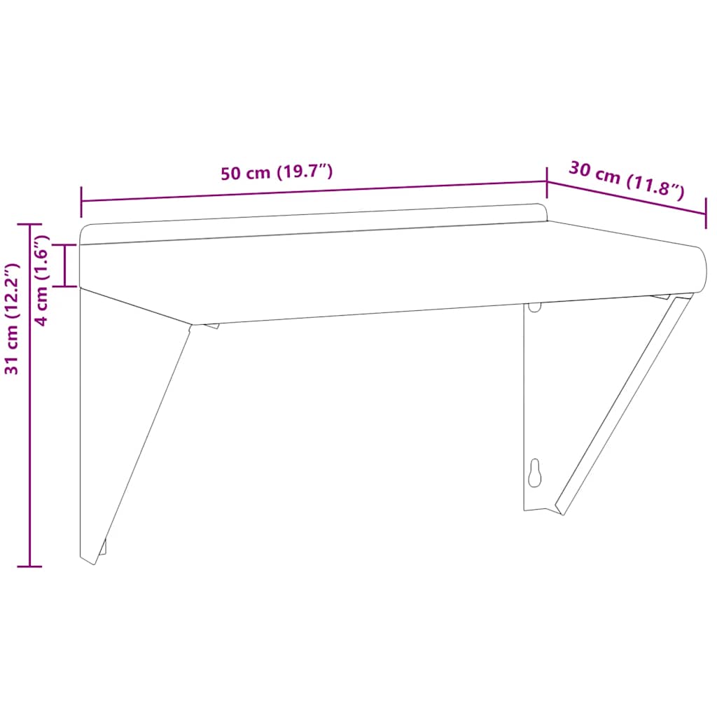 Mensola a Muro 50x30x31 cm Argento in Acciaio Inossidabile