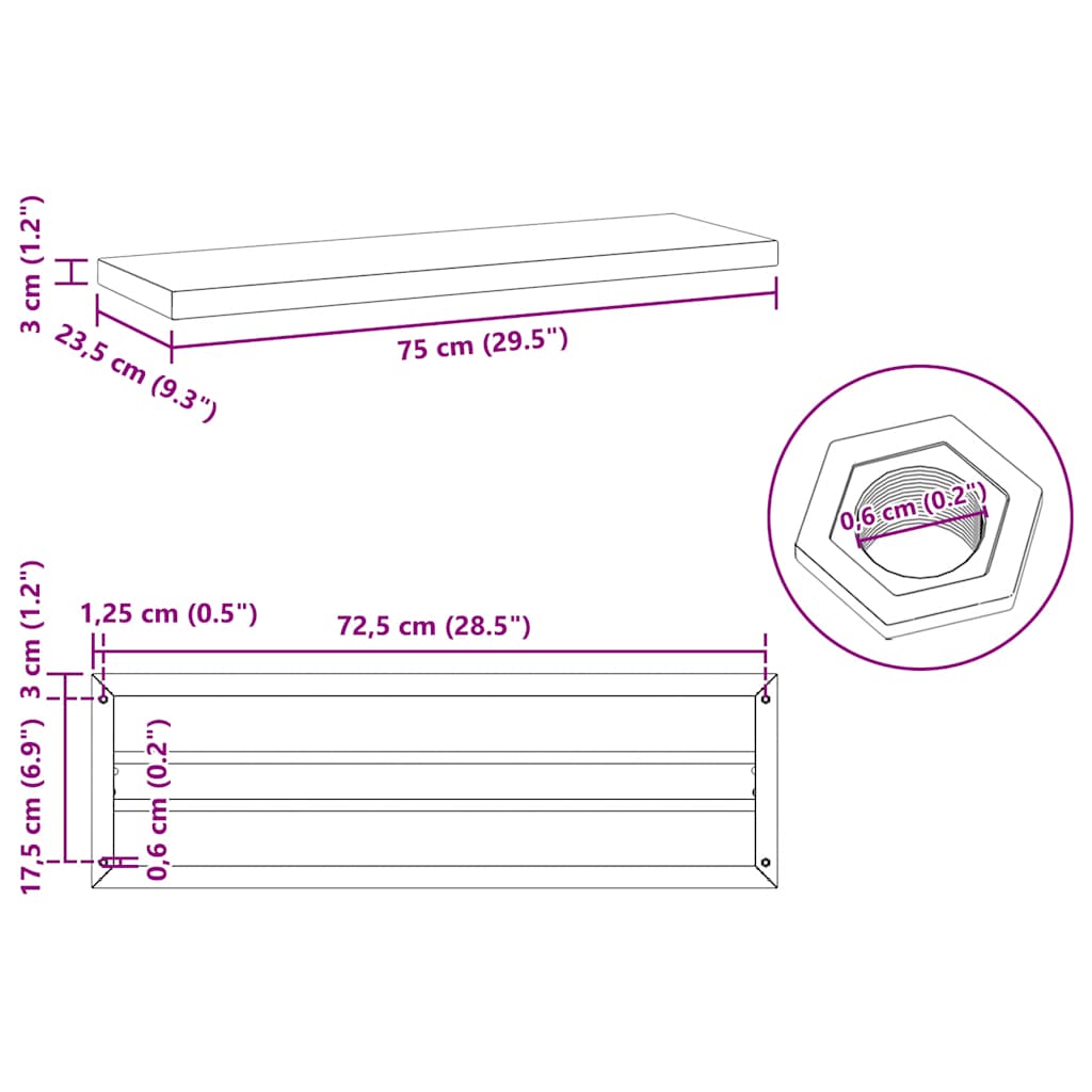 Mensole a Muro 2 pz 75x23,5cm Argento in Acciaio Inossidabile