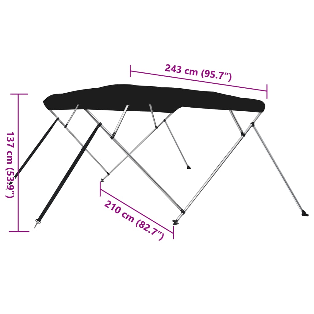 Bimini di Prua con Tendalino 4 Archi Nero 243x210x137 cm | homemem39