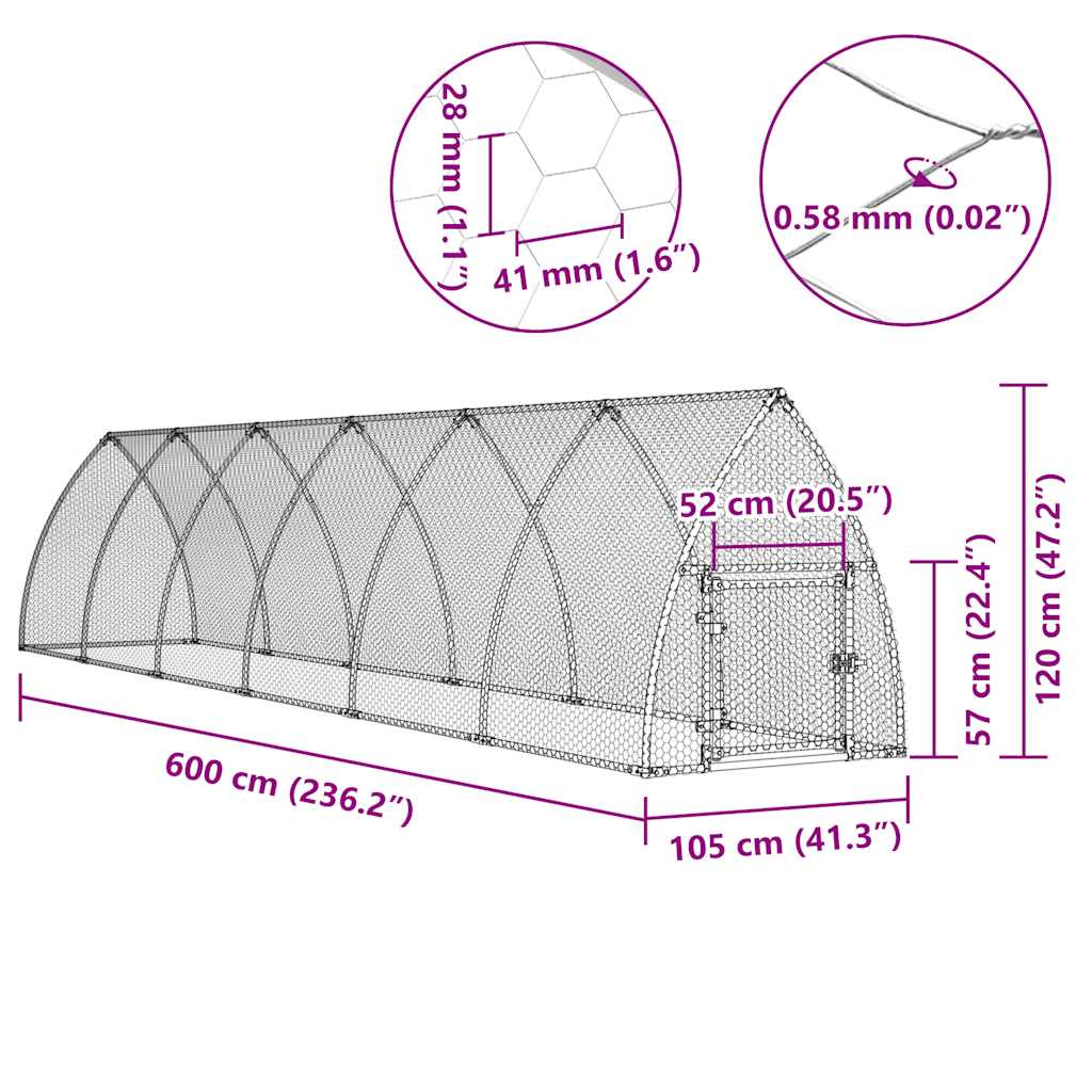 Gabbia per Polli Argento 600x105x120 cm in Acciaio Zincato | homemem39