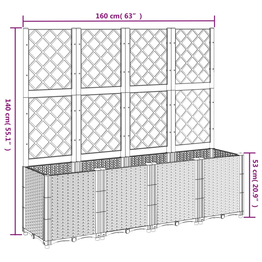 Fioriera da Giardino con Traliccio Bianco 160x40x140 cm in PP | homemem39