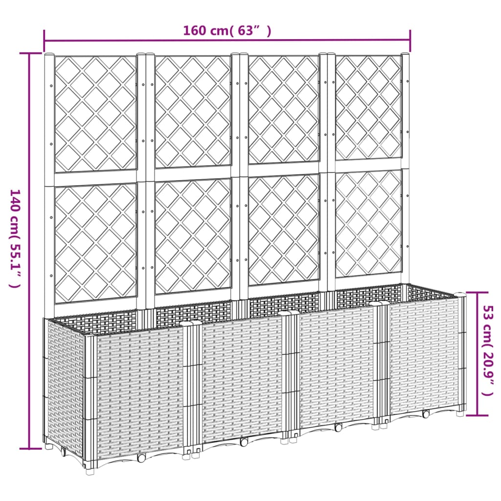 Fioriera da Giardino con Traliccio Marrone 160x40x140 cm in PP | homemem39