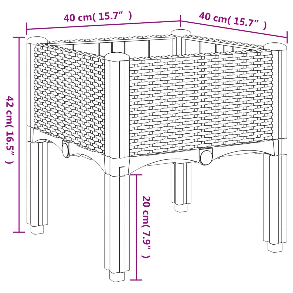 Fioriera da Giardino con Gambe Grigio Chiaro 40x40x42 cm in PP | homemem39