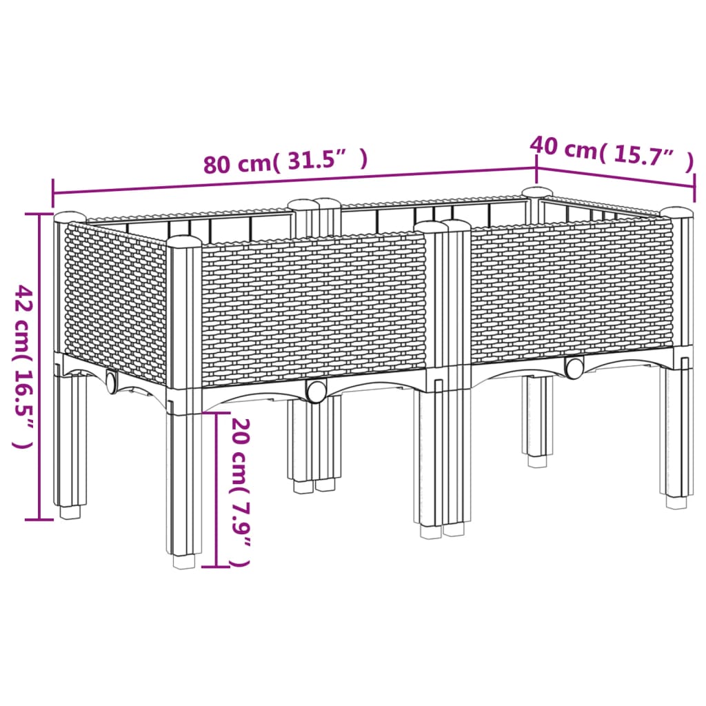 Fioriera da Giardino con Gambe Grigio Chiaro 80x40x42 cm in PP | homemem39