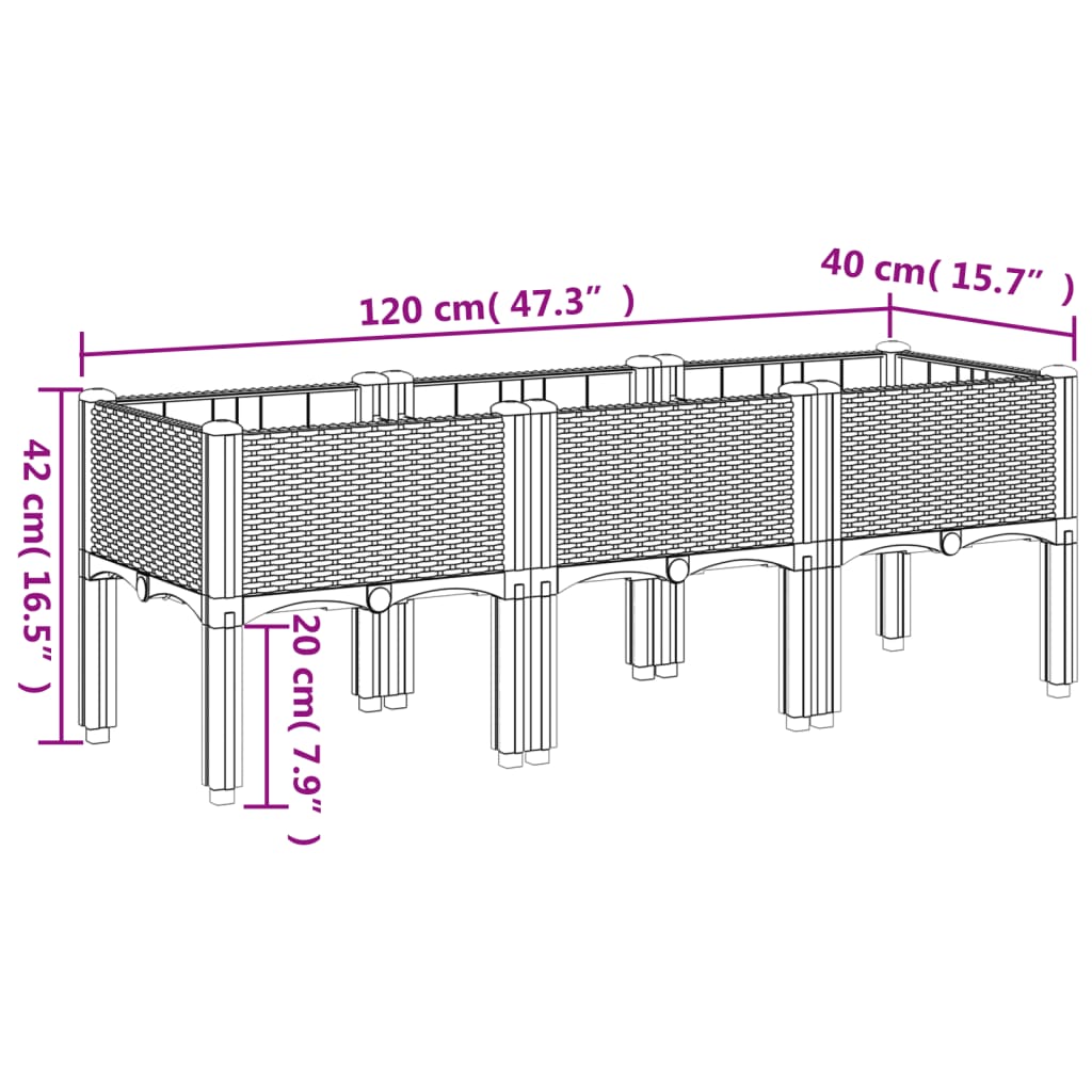 Fioriera da Giardino con Gambe Nera 120x40x42 cm in PP | homemem39