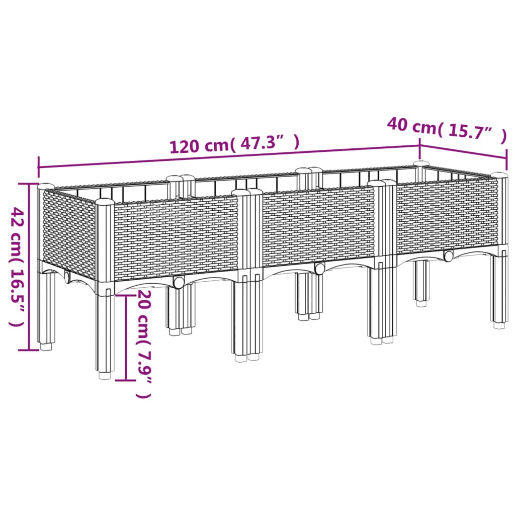 Fioriera da Giardino con Gambe Bianco 120x40x42 cm in PP | homemem39